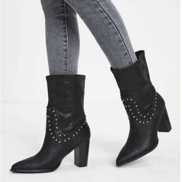 Few left! PARIS STUDDED HEELED BOOT - FAUX LEATHER BLACK - Picture 10 of 11